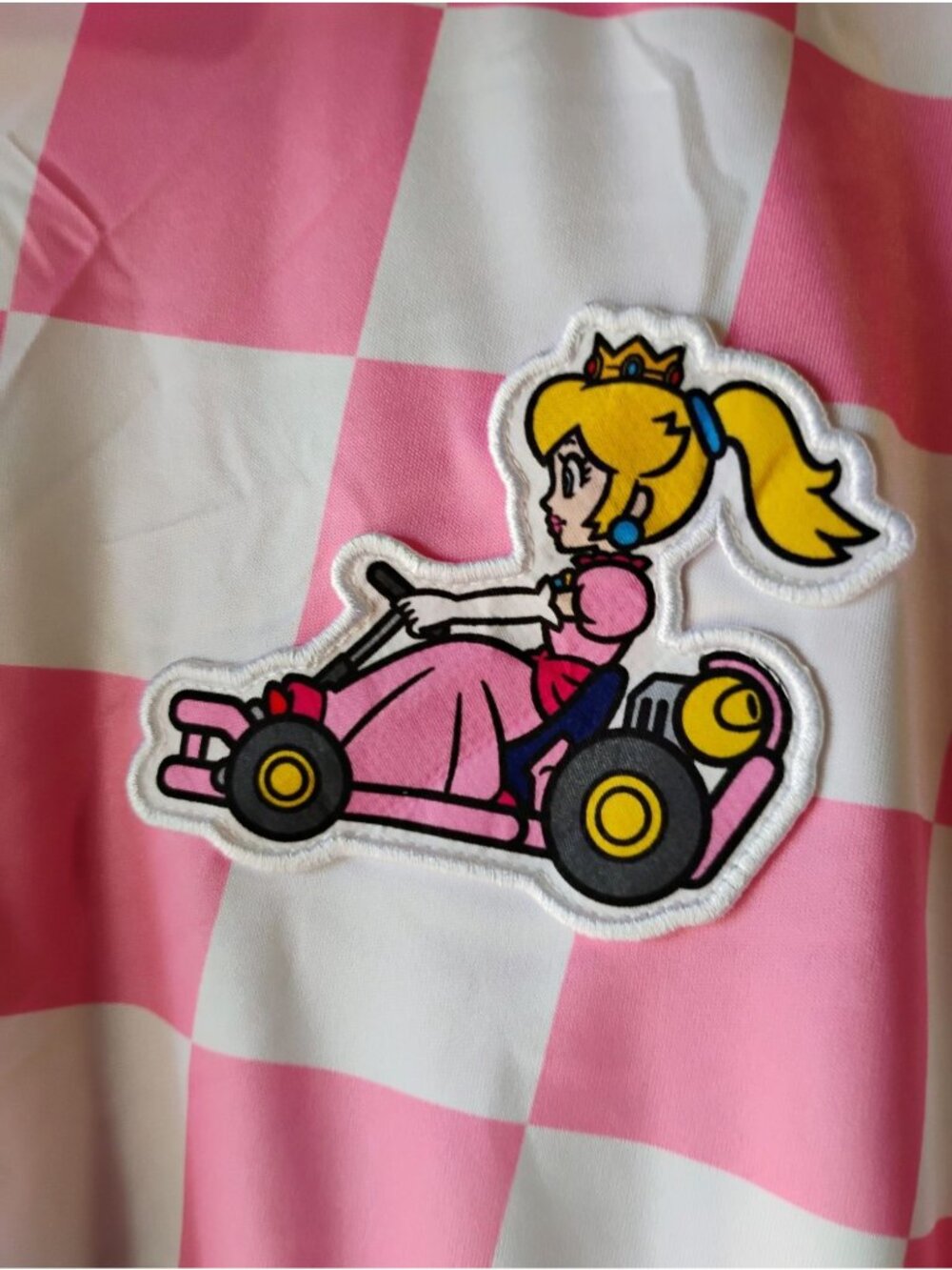Mario Kart Princess Peach Pink Checkered Polo Shirt Size S - Picture 4 of 9